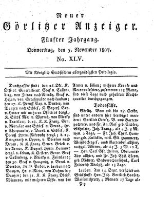 Neuer Görlitzer Anzeiger on Nov 5, 1807