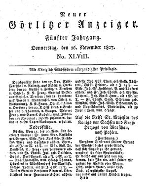 Neuer Görlitzer Anzeiger vom 26.11.1807
