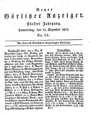 Neuer Görlitzer Anzeiger vom 17.12.1807