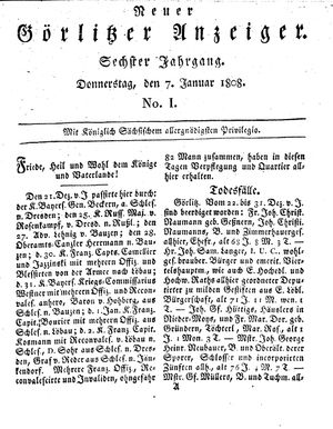 Neuer Görlitzer Anzeiger vom 07.01.1808