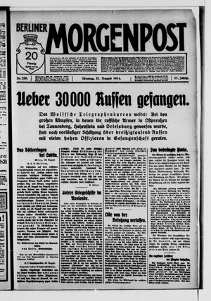 Berliner Morgenpost vom 31.08.1914