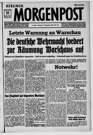 Berliner Morgenpost vom 17.09.1939