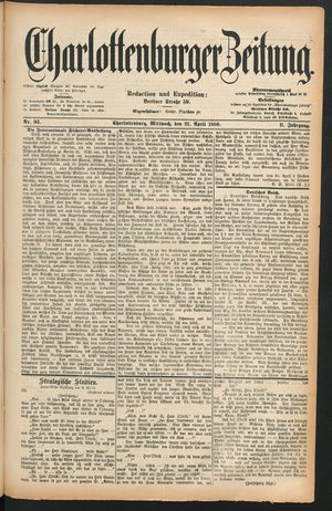 Charlottenburger Zeitung vom 21.04.1880
