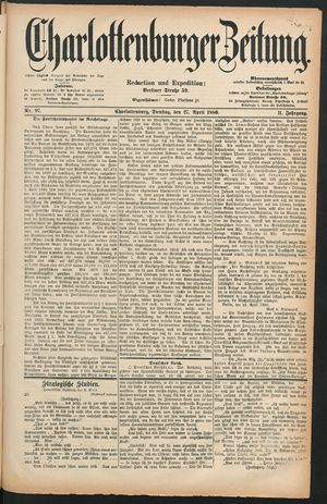 Charlottenburger Zeitung vom 27.04.1880