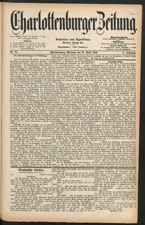 Charlottenburger Zeitung vom 28.04.1880
