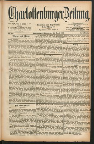 Charlottenburger Zeitung vom 25.08.1880