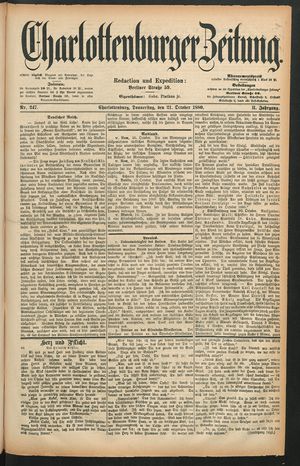 Charlottenburger Zeitung vom 21.10.1880