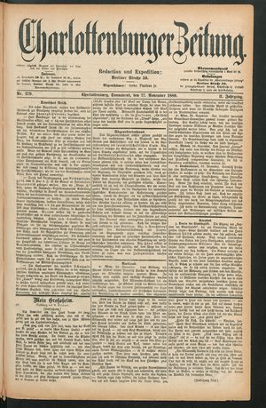 Charlottenburger Zeitung vom 27.11.1880