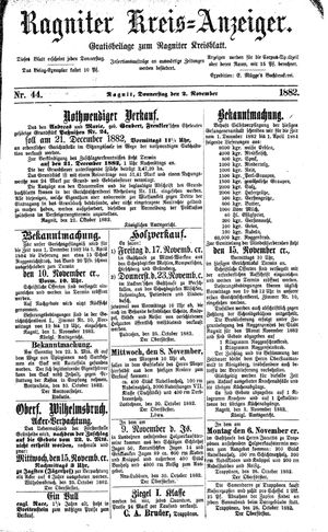 Ragniter Kreis-Anzeiger vom 02.11.1882