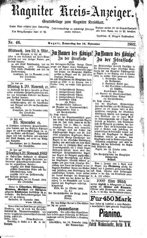 Ragniter Kreis-Anzeiger vom 16.11.1882