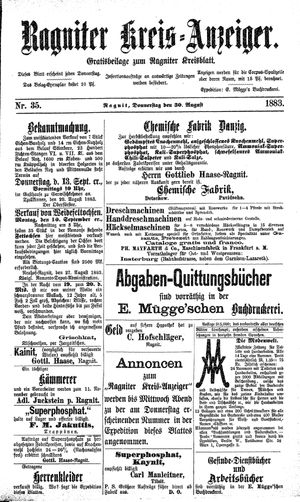 Ragniter Kreis-Anzeiger vom 30.08.1883