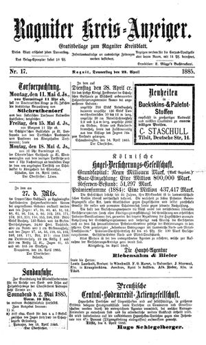 Ragniter Kreis-Anzeiger on Apr 23, 1885