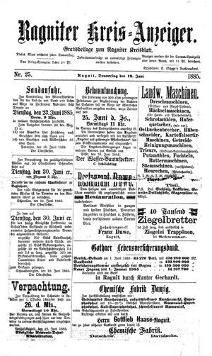 Ragniter Kreis-Anzeiger vom 18.06.1885