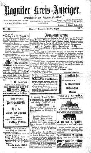 Ragniter Kreis-Anzeiger vom 20.08.1885
