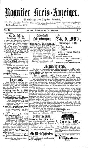 Ragniter Kreis-Anzeiger vom 19.11.1885