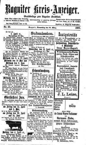 Ragniter Kreis-Anzeiger vom 31.03.1887