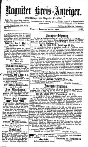Ragniter Kreis-Anzeiger vom 28.04.1887