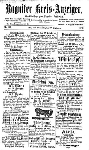 Ragniter Kreis-Anzeiger vom 29.09.1887