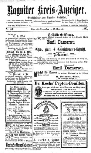 Ragniter Kreis-Anzeiger on Nov 17, 1887