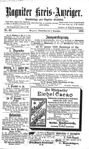 Ragniter Kreis-Anzeiger vom 01.12.1887