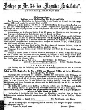 Ragniter Kreis-Anzeiger on Aug 23, 1894
