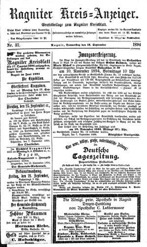Ragniter Kreis-Anzeiger vom 13.09.1894