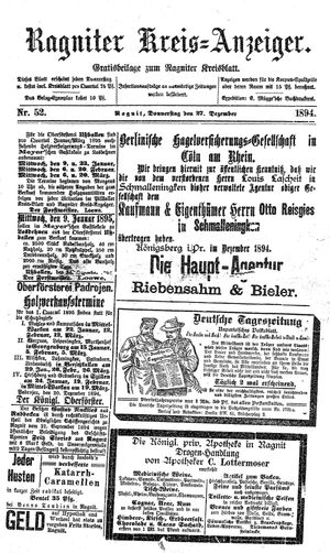 Ragniter Kreis-Anzeiger vom 27.12.1894