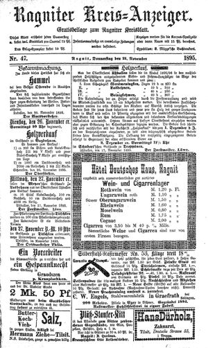 Ragniter Kreis-Anzeiger vom 21.11.1895