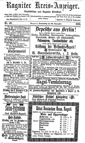 Ragniter Kreis-Anzeiger vom 28.11.1895