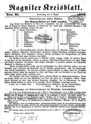 Ragniter Kreisblatt vom 03.08.1882