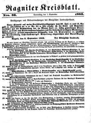Ragniter Kreisblatt vom 07.09.1882
