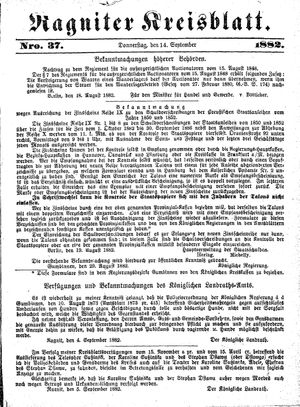 Ragniter Kreisblatt on Sep 14, 1882