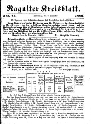 Ragniter Kreisblatt vom 09.11.1882