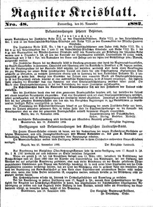 Ragniter Kreisblatt vom 30.11.1882