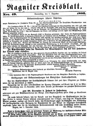 Ragniter Kreisblatt vom 07.12.1882