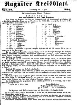Ragniter Kreisblatt vom 07.06.1883