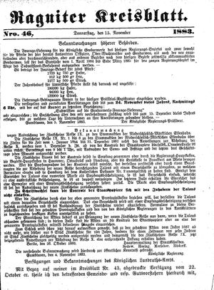 Ragniter Kreisblatt vom 15.11.1883