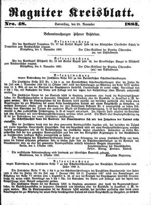 Ragniter Kreisblatt vom 29.11.1883