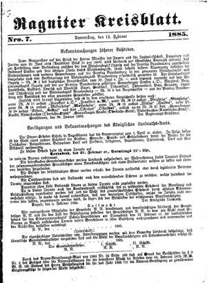 Ragniter Kreisblatt vom 12.02.1885