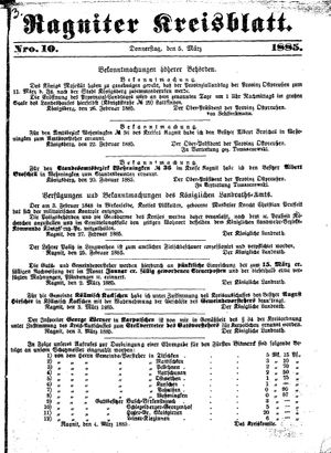 Ragniter Kreisblatt vom 05.03.1885