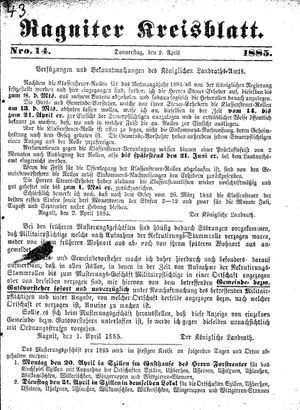 Ragniter Kreisblatt vom 02.04.1885