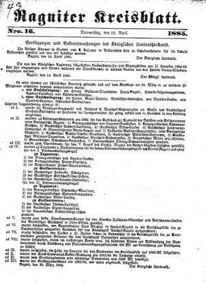 Ragniter Kreisblatt on Apr 16, 1885
