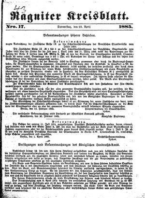 Ragniter Kreisblatt on Apr 23, 1885
