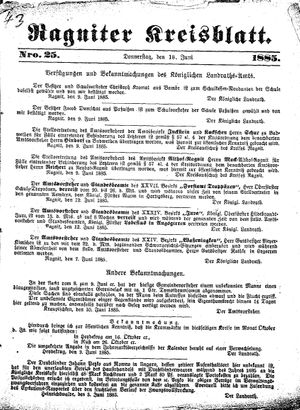 Ragniter Kreisblatt vom 18.06.1885