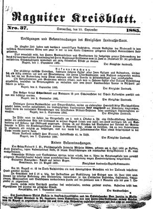 Ragniter Kreisblatt vom 10.09.1885