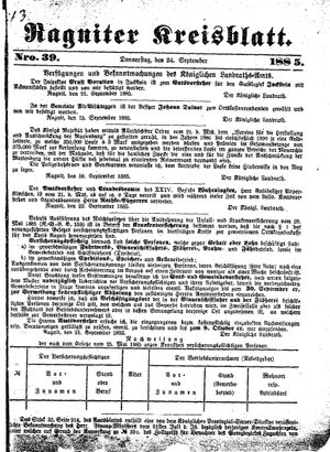 Ragniter Kreisblatt vom 24.09.1885