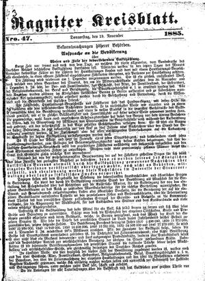 Ragniter Kreisblatt vom 19.11.1885
