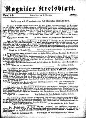 Ragniter Kreisblatt vom 03.12.1885