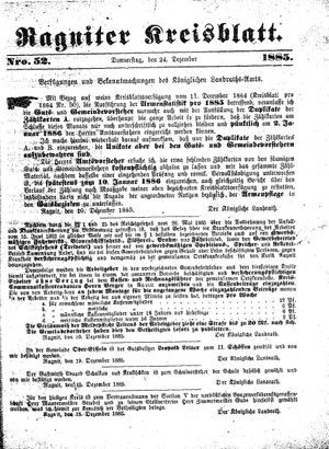 Ragniter Kreisblatt vom 24.12.1885