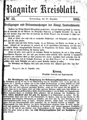 Ragniter Kreisblatt on Dec 31, 1885